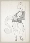  anthro areola areola_slip business_suit clipboard clothed clothing female footwear generation_1_pokemon genitals hi_res high_heels ineffective_clothing legendary_pokemon mew_tuely_(fan_character) mewtwo nintendo no_underwear pokemon pokemon_(species) pussy scarf solo suit unimpressed xu53r 