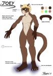  2019 anthro blonde_hair brown_body brown_fur claws domestic_ferret ear_piercing eyewear eyewear_only fur glasses glasses_only hair hi_res joey_nightingale looking_aside male mammal marcushunter model_sheet mouth_closed mustelid musteline navel nude piercing raised_tail signature solo standing tail text toe_claws true_musteline weasel 