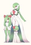  3girls :/ ass_visible_through_thighs bangs blunt_bangs blush bob_cut bowl_cut breasts closed_mouth collarbone colored_skin commentary_request evolutionary_line flat_chest full_body gardevoir green_hair green_skin hair_over_eyes hair_over_one_eye hanayon hands_on_hips happy highres hugging_own_legs kirlia large_breasts legs looking_at_another looking_down multicolored_skin multiple_girls no_pussy one_eye_covered open_mouth pokemon pokemon_(creature) ralts red_eyes short_hair simple_background small_breasts smile standing thighs two-tone_skin white_background white_skin 