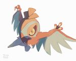  :&lt; claws closed_mouth commentary dated frown full_body hawlucha highres looking_at_viewer mokuzou_(moku_ssbu) pokemon pokemon_(creature) signature simple_background solo symbol-only_commentary white_background yellow_eyes 