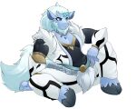  anthro blue_eyes capcom clothed clothing deerrobin digital_media_(artwork) elder_dragon hair hi_res horn kirin_(mh) male male_anthro monster_hunter sitting solo 