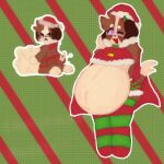  althea_(doggiealthea) anthro belly big_belly bottomwear breasts canid canine canis christmas christmas_clothing christmas_headwear clothing digital_media_(artwork) doggiealthea domestic_dog female happy hat headgear headwear hi_res holidays mammal one_eye_closed open_mouth pregnant santa_hat skirt unborn_kicking under_boob wink 