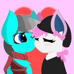  black_clothing blue_body blue_eyes blue_fur blush clothing duo eeveelution equid equine eyelashes eyes_closed feral fur generation_6_pokemon grey_hair hair headgear headwear horse mammal neckwear nintendo pegasus pink_clothing pink_hair pokemon pokemon_(species) pony rainbowdexii red_scarf red_wings ribbons scarf smile sylveon topwear white_clothing wings 