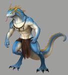  abs absurd_res anthro athletic athletic_anthro blue_body blue_scales blue_tail bottomwear brown_bottomwear brown_clothing brown_loincloth chimo205 claws clothed clothing digitigrade finger_claws fingers forked_tongue hi_res lizard lizardman loincloth multicolored_body multicolored_scales pecs red_tongue reptile scales scalie solo tail tongue tongue_out 