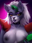  2023 anthro areola breasts bug_thief canid canine canis collar digital_media_(artwork) ear_piercing eyelashes female fingers five_nights_at_freddy&#039;s five_nights_at_freddy&#039;s:_security_breach hair hi_res mammal nipples piercing roxanne_wolf_(fnaf) scottgames solo spiked_collar spikes steel_wool_studios wolf 