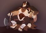  2022 4_toes 5_fingers absurd_res anthro axe barefoot bottomwear braided_hair brown_body brown_fur brown_hair brown_nose canid canine canis claws clothed clothing digital_media_(artwork) elking feet fenris_svartulf finger_claws fingers fur hair hi_res hindpaw humanoid_hands male mammal muscular muscular_anthro muscular_male nipples pants paws signature sitting solo toe_claws toes topless topless_anthro topless_male wolf 