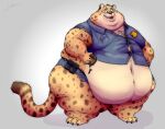  anthro belly belly_overhang benjamin_clawhauser big_belly blep cheetah chubby_cheeks claws clothed clothing dessert disney double_chin doughnut felid feline food fur holding_food holding_object lakalando male mammal moobs navel obese obese_anthro obese_male overweight overweight_anthro overweight_male police_uniform smile solo spots spotted_body spotted_fur standing straining_buttons thick_thighs toe_claws tongue tongue_out torn_clothing uniform wide_hips yellow_body yellow_fur zootopia 