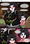  2023 absurd_res anthro aunt_and_niece bear black_clothing black_hair black_text blizzard_entertainment blush breasts chen_stormstout clothed clothing comic crossgender dialogue emanata eyes_closed female green_body green_skin hair hi_res li_li_stormstout mammal monotone_hair mtf_crossgender pandaren pink_tongue pixiv_fanbox speech_bubble text tongue warcraft wherewolf white_body white_clothing 