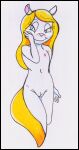  anatomically_correct animaniacs anthro biped blonde_hair blue_eyes female fur genitals hair long_tail mammal minerva_mink mink mustelid musteline nipples nude pink_nose pussy reddragonkan smile solo tail traditional_media_(artwork) true_musteline warner_brothers white_body white_fur 