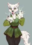  5_fingers absurd_res anthro black_nose blep bon_lee canid canine canis clothing female fingers fur green_eyes hi_res lichtenberg_figure magic mammal pawpads scar simple_background solo tail tongue tongue_out white_body white_fur wolf 
