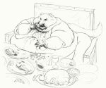  2020 anthro belly big_belly bodily_fluids cettus chair chicken_meat chubby_cheeks container cup double_chin drooling eating fat_rolls food furniture holding_food holding_object male mammal meat messy messy_eater mink moobs morbidly_obese morbidly_obese_anthro morbidly_obese_male mustelid musteline nude obese obese_anthro obese_male overweight overweight_anthro overweight_male plate saliva sauce sitting sketch solo table true_musteline 