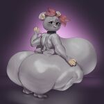  anthro bear big_breasts big_butt black_eyes bow_ribbon breasts butt cheri_(vhsdaii) crouching female grey_body half-closed_eyes hi_res huge_breasts huge_butt huge_thighs hyper hyper_breasts hyper_butt inner_ear_fluff looking_at_viewer looking_back mammal motylek narrowed_eyes nude open_mouth side_boob solo thick_thighs tuft 