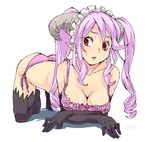  :d all_fours alternate_costume amami_amayu ass back bangs bare_shoulders black_gloves black_legwear bra breasts cleavage crossed_arms demon_girl drill_hair elbow_gloves frills gloves horns lace lace-trimmed_bra large_breasts lavender_hair lingerie lipstick long_hair looking_to_the_side maid_headdress makeup monster_collection muma_no_biki_lilim oekaki open_mouth panties pointy_ears purple_bra purple_hair purple_panties red_eyes shadow side-tie_panties sidelocks simple_background smile solo thighhighs twin_drills twintails underwear underwear_only white_background 