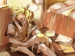  1girl blonde_hair blush brother_and_sister gyorui_(toura_minato) hair_ribbon headphones incest kagamine_len kagamine_rin kiss necktie panties ribbon saliva short_hair shorts siblings sitting twincest twins underwear vocaloid yellow_panties 