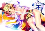  blonde_hair blush breast_hold breasts covering mouse_tail no_panties shawl short_hair solo tail teruru toramaru_shou touhou yellow_eyes 