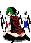  5boys ass bad_id bad_pixiv_id fat fat_man feet green_hair kazami_yuuka kirieppa kneeling loincloth looking_back multiple_boys panties plaid plaid_skirt plaid_vest red_eyes sitting skirt skirt_set smile solo_focus touhou underwear vest wariza 