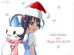  :d amaha_rihoko bangs blush_stickers bucket camisole child christmas english flat_chest grey_eyes hair_bobbles hair_ornament hat jpeg_artifacts long_hair looking_back new_year open_mouth profile purple_hair santa_hat scarf shirt short_twintails shovel side_slit simple_background smile snowflakes snowman solo t-shirt third-party_edit twintails two_side_up wallpaper watermark white_background witchblade 