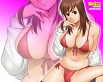 action_pizazz bikini breasts brown_hair cleavage front-tie_top huge_breasts saigadou side-tie_bikini solo swimsuit wallpaper zoom_layer 