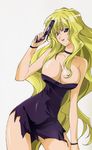  absurdres blonde_hair bracelet breasts choker cleavage dress grey_eyes gun handgun highres jewelry jinki large_breasts long_hair mel_j_vanette no_nipples solo third-party_edit torn_clothes very_long_hair weapon 