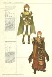  1boy 1girl armor bare_shoulders blonde_hair boots bow bracelet breastplate brother_and_sister brown_eyes brown_hair cape character_profile circlet dress dyute_(fire_emblem) fang fingerless_gloves fire_emblem fire_emblem_echoes:_mou_hitori_no_eiyuuou full_body gloves hair_bow hand_on_own_face hidari_(left_side) highres jewelry long_hair looking_at_viewer low_ponytail luthier_(fire_emblem) multicolored_hair nintendo non-web_source official_art open_mouth orange_hair ponytail red_hair siblings smile two-tone_hair 