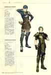  2boys armor armored_boots arrow blue_eyes blue_hair boots character_profile fingerless_gloves fire_emblem fire_emblem_echoes:_mou_hitori_no_eiyuuou force_(fire_emblem) full_body gloves green_eyes green_hair hidari_(left_side) highres multiple_boys nintendo non-web_source official_art paison quiver smile 