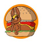  1:1 anthro breasts burger fast_food featureless_breasts female food food_creature lagomorph leporid mammal rabbit robcivecat simple_background solo 
