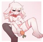  anthro areola blush breasts carrot clothing crayon_(artist) female food genitals hand_on_breast hi_res legwear nipples penetration pink_eyes plant pussy solo spread_legs spreading underwear vaginal vaginal_penetration vegetable white_body 
