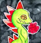  2019 fangs fire-breathing green_body lizard painting_(artwork) reptile scales scalie selinatc snake_eyes spikes teeth traditional_media_(artwork) watercolor_(artwork) young 