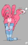  anthro avian bird butt clothing flamingo footwear hi_res legwear male presenting presenting_hindquarters socks sodacaps solo thigh_highs tongue tongue_out 