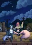  2023 abs anthro breasts canid canine canis clothed clothing detailed_background digital_media_(artwork) domestic_dog eyebrows eyelashes female footwear green_eyes heterochromia hi_res mammal midriff navel night outside rayley shoes sky smile star starry_sky 