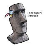  bocchi_the_rock! bust_(sculpture) commentary cropped_torso cube_hair_ornament english_commentary english_text gotou_hitori hair_ornament moai no_humans one_side_up pink_hair portrait pun sculpture simple_background tunaplus_c white_background 
