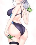  1girl ass ass_focus black_one-piece_swimsuit blue_archive breasts choker dakimakura_(medium) from_behind gloves green_gloves grey_hair halcon hand_on_own_ass head_out_of_frame large_breasts medium_hair one-piece_swimsuit racerback shiroko_(blue_archive) solo swimsuit thigh_strap 