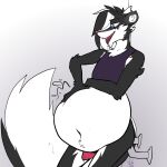  after_vore anthro belly big_belly bodily_fluids claws clothing fluffy genital_fluids hand_on_stomach hi_res jeremy_(topazknight) male mammal mephitid navel precum rumbling_stomach skunk solo tail tongue topazknight topwear vore 