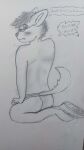  absurd_res anthro blush blush_lines butt canid canine canis clothing concept_art dafurs domestic_dog eyewear glasses hi_res jockstrap looking_at_viewer male male/male mammal pawpads sam_(dafurs) sketch solo speech_bubble submissive submissive_male traditional_media_(artwork) underwear 