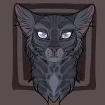  2022 ambiguous_gender brown_background domestic_cat fan_character felid feline felis female_(lore) fur grey_body grey_fur headshot_portrait mammal portrait russian_blue simple_background solo warriors_(cats) weinercrow 