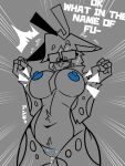  2023 5_fingers after_transformation anthro antlers belly_tuft big_breasts blue_nipples blue_pussy bodily_fluids breasts crossgender crotch_tuft cute_fangs deer dialogue english_text eyewear female fingers front_view genital_fluids genitals glasses grey_background greyscale hi_res horn huge_breasts mammal monochrome mtf_crossgender nervous nipples open_mouth profanity pussy pussy_juice raised_hand scarf simple_background skweekers smile smirk solo spot_(skweekers) spot_color surprise sweat sweatdrop text thick_thighs tuft wide_hips 