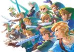  6+boys attack blue_eyes brown_hair commentary commentary_request english_commentary fingerless_gloves gloves green_headwear highres holding holding_shield holding_sword holding_weapon link male_focus master_sword mixed-language_commentary multiple_boys oim8n shield simple_background sword the_legend_of_zelda the_legend_of_zelda:_breath_of_the_wild the_legend_of_zelda:_majora&#039;s_mask the_legend_of_zelda:_ocarina_of_time the_legend_of_zelda:_skyward_sword the_legend_of_zelda:_the_wind_waker the_legend_of_zelda:_twilight_princess weapon white_background white_hair wolf_link young_link 