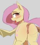  2023 animal_genitalia animal_pussy anus bat_pony blush butt cutie_mark digital_media_(artwork) equid equine_genitalia equine_pussy eyebrows eyelashes female feral flutterbat_(mlp) fluttershy_(mlp) friendship_is_magic genitals hasbro looking_at_viewer looking_back looking_back_at_viewer mammal my_little_pony open_mouth pussy rear_view simple_background solo thebatfang wings 