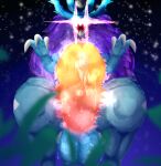  anthro balls big_balls big_penis blue_body bodily_fluids claws cum digital_media_(artwork) erection eye_contact feral genital_fluids genitals glowing glowing_eyes glowing_genitalia glowing_penis hi_res horn looking_at_another looking_at_viewer looking_down male mane nintendo nude open_mouth paradox_pokemon penis pokemon pokemon_(species) presenting purple_mane red_eyes simple_background solo spiked_penis spikes spikes_(anatomy) sweat sweaty_balls sweaty_genitalia teeth tongue walking_wake xenolith0 