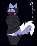  aggressive_retsuko anthro big_breasts bored breasts clothing female fur hi_res hoodie legwear looking_at_viewer mammal mephitid munchyartz purple_body purple_fur sanrio shikabane simple_background skunk solo thick_thighs thigh_highs topwear white_body white_fur 