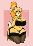  akibarx animal_crossing anthro bell belly big_breasts black_bra black_clothing black_panties black_underwear blush blush_lines bra breast_squish breasts brown_eyes canid canine canis chubby_female clothed clothing domestic_dog embarrassed eyebrows eyelashes female fur garter_straps hi_res isabelle_(animal_crossing) kneeling leggings legwear lingerie looking_at_viewer mammal nintendo orange_ears panties partially_clothed shih_tzu simple_background slightly_chubby slightly_chubby_anthro slightly_chubby_female solo squish stockings thick_thighs toy_dog underwear wide_hips yellow_body yellow_fur 