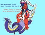  absurd_res anal anal_penetration ancient_pokemon animal_genitalia apex_build_koraidon bodily_fluids cowgirl_position dragon dripping duo feral from_front_position future_pokemon generation_9_pokemon genital_fluids genital_slit genitals hands_on_knees hands_on_legs hi_res koraidon legendary_pokemon lying male male/male male_penetrated miraidon nintendo on_back on_bottom on_top onesaucdragon paradox_pokemon penetration penis pokemon pokemon_(species) precum precum_drip sex slit smile tail tapering_penis text ultimate_mode_miraidon 