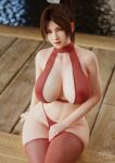  3d akiryo ass bikini breasts brown_eyes brown_hair cleavage fatal_fury highres lingerie long_hair looking_at_viewer neck red_bikini shiranui_mai swimsuit the_king_of_fighters thighs underwear wooden_floor 