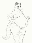  2020 ambiguous_gender anthro austyn_(cettus) belly big_belly bottomwear cettus clothed clothing didelphid hand_on_hip huge_belly looking_at_belly looking_down male mammal marsupial obese obese_anthro overweight overweight_anthro pants sketch smile solo standing stretch_marks topless 