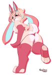  accessory anthro arm_warmers armwear butt clothing female foot_fetish foot_play girly hi_res lagomorph legwear leporid long_ears mammal nekosteck nub_tail paws rabbit smile solo stockings thigh_highs tongue underwear 