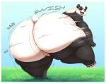  2023 anthro bear big_butt blue_eyes butt digital_media_(artwork) female genitals giant_panda gillpanda_(character) huge_butt huge_thighs hyper hyper_butt looking_at_viewer mammal obese obese_female overweight overweight_female pussy rear_view solo soulman1 thick_thighs 