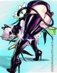  1girl animal_ears ass boots cat_ears cat_tail elbow_gloves fake_animal_ears fake_tail gloves high_heels lime_lissa lips looking_at_viewer looking_back nier:automata nier_(series) panties purple_footwear purple_thighhighs pussy short_hair tail teeth thigh_boots thighhighs thighs tongue underwear white_gloves white_hair yorha_no._2_type_b 