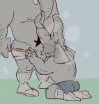  2023 anthro biceps blush bottomwear clothed clothing duo elephant elephantid hairy_ass hairy_forearms hand_on_head incest_(lore) internal kneeling kneeling_oral_position male male/male mammal muscular nipples oral partially_clothed pecs proboscidean proboscis_(anatomy) pubes shorts shorts_down shorts_only smallsrabbit swimming_trunks swimwear topless trunk_(anatomy) trunk_play tusks 