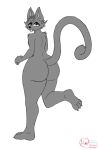  anthro big_butt big_feet butt domestic_cat feet felid feline felis foot_fetish girly god-ale hi_res humanoid male mammal monochrome rear_view sketch solo tail thick_thighs tongue wide_hips 