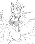  2017 anthro bra breasts canid canine carmelita_fox claws cleavage clothed clothing collar collar_tag crossed_legs ear_piercing ear_ring ears_up female fox fur glass hair hi_res holding_glass holding_object looking_at_viewer mammal marcushunter markings mole_(marking) mouth_closed panties piercing pillow ring_piercing signature sitting sly_cooper_(series) smile smiling_at_viewer smirk solo sony_corporation sony_interactive_entertainment sucker_punch_productions underwear 